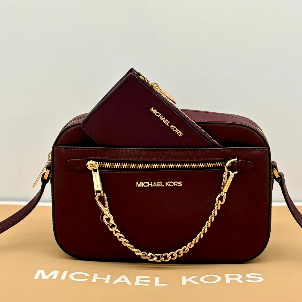Michael Kors Crossbody Merlot and Small Wallet Coinpouch Set Bordeaux
